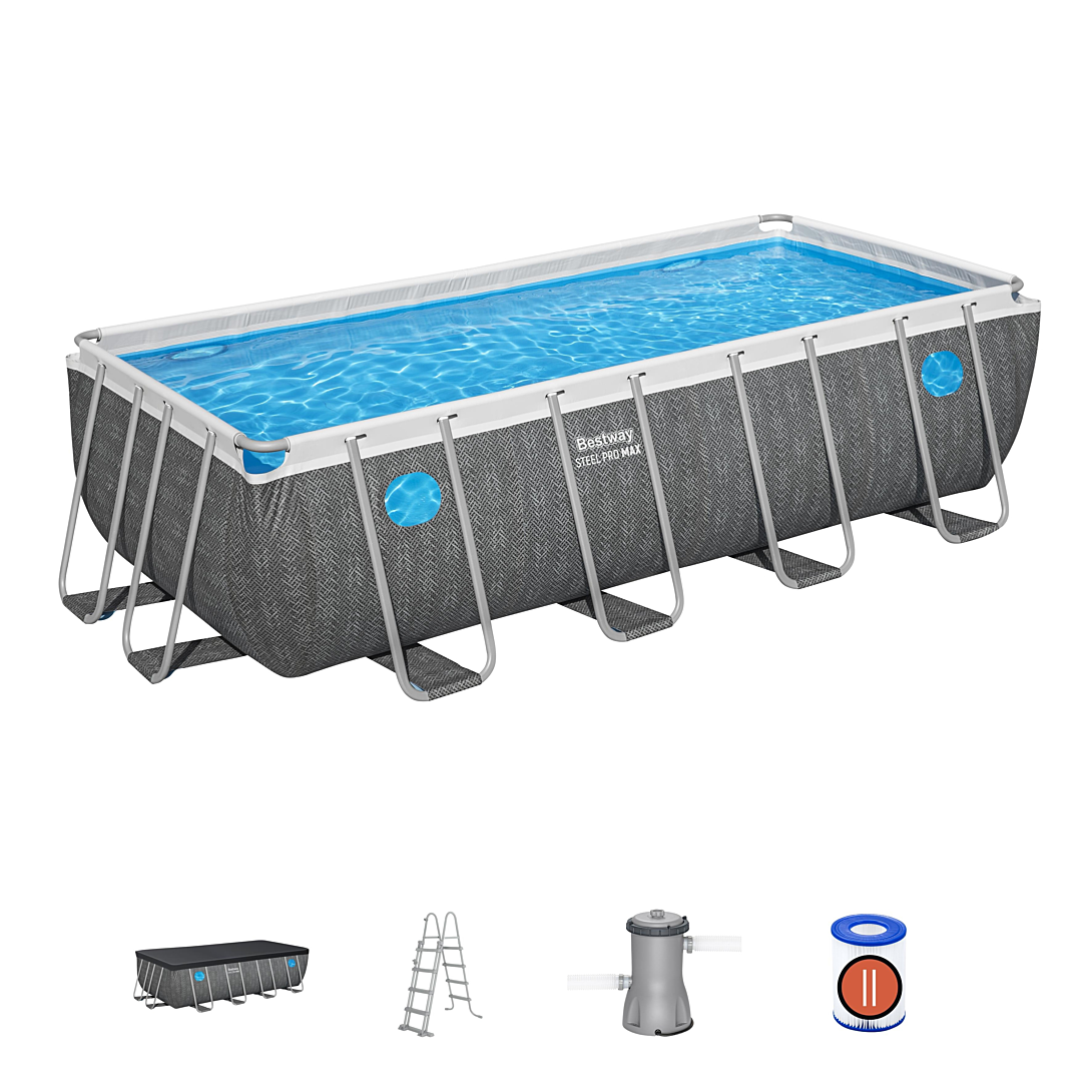 Kit Piscine hors sol tubulaire BESTWAY Steel Pro 488 x 244 x 122 cm Rectangulaire Filtre à cartouche échelle bâche - vue 2