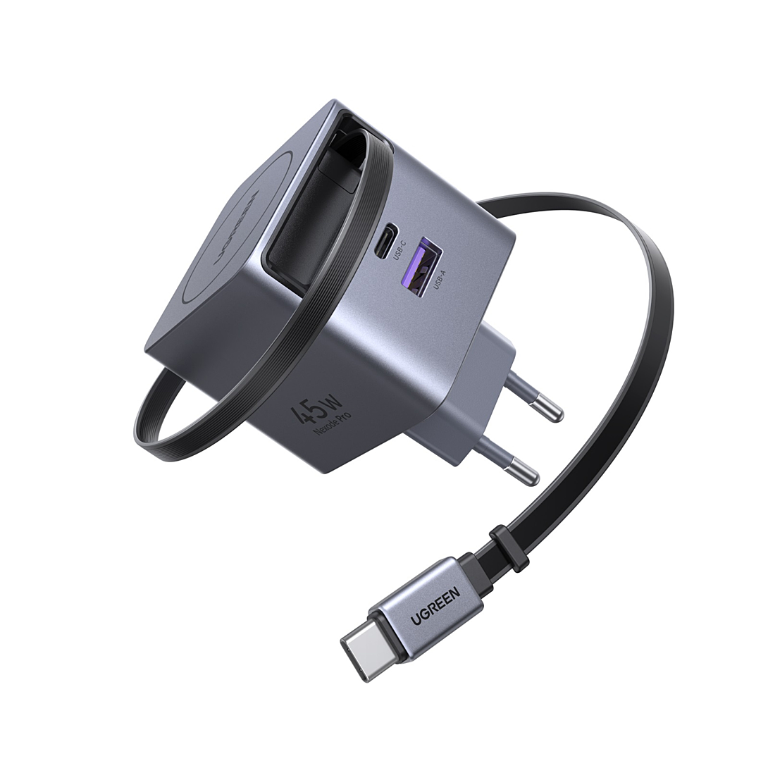 Chargeur mural USB A + câble USB C rétractable - vue 2