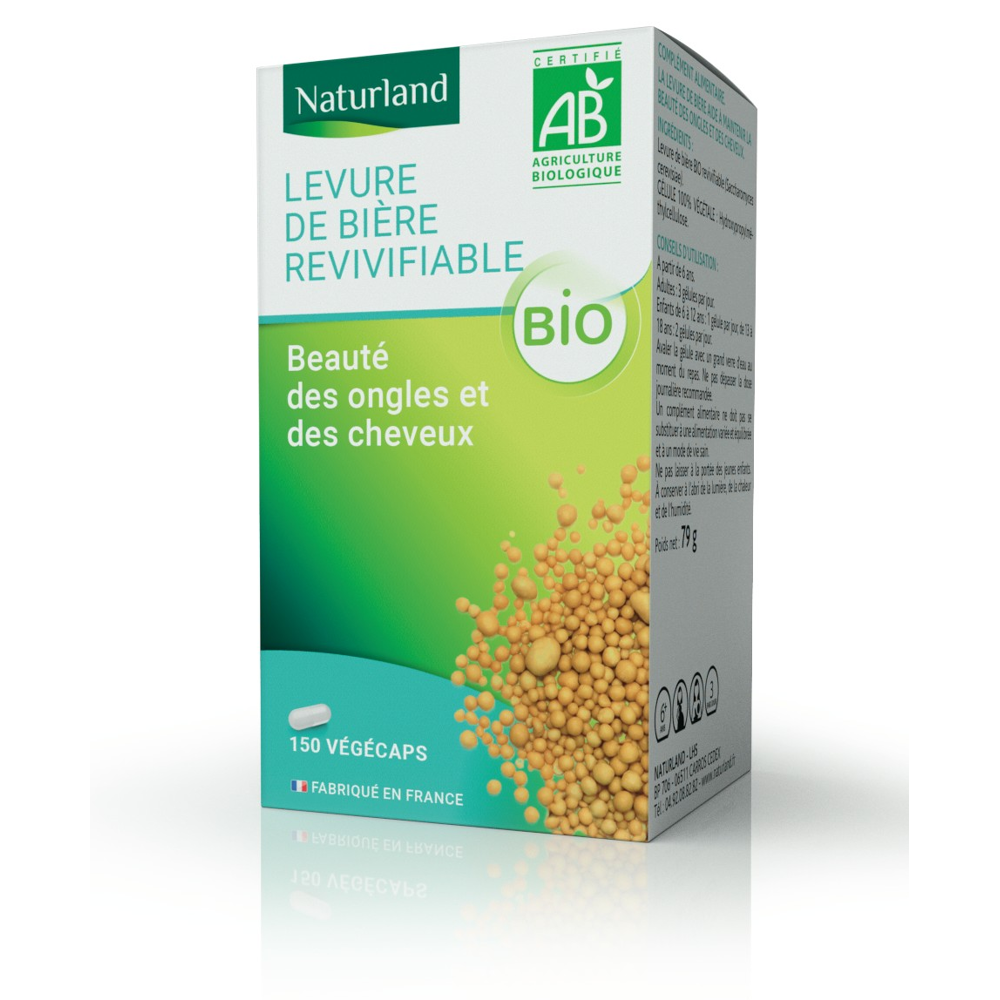 Levure de bière revivifiable bio, Beauté des cheveux et des ongles 150 végécaps