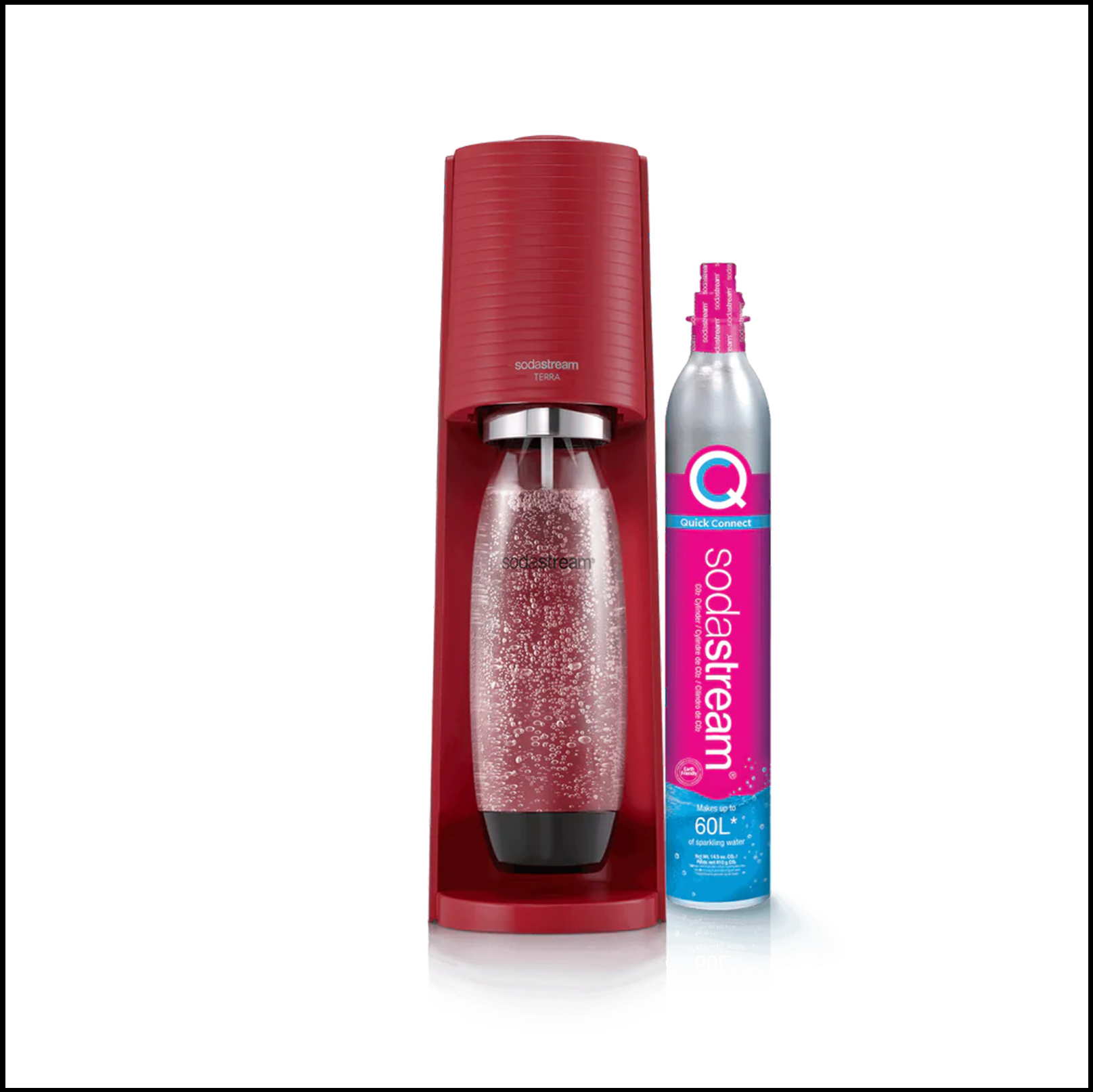 SodaStream TERRA Machine à Eau Pétillante et Soda | Pack 1 Bouteille 1L + 1 Recharge de Gaz 60L | Rouge