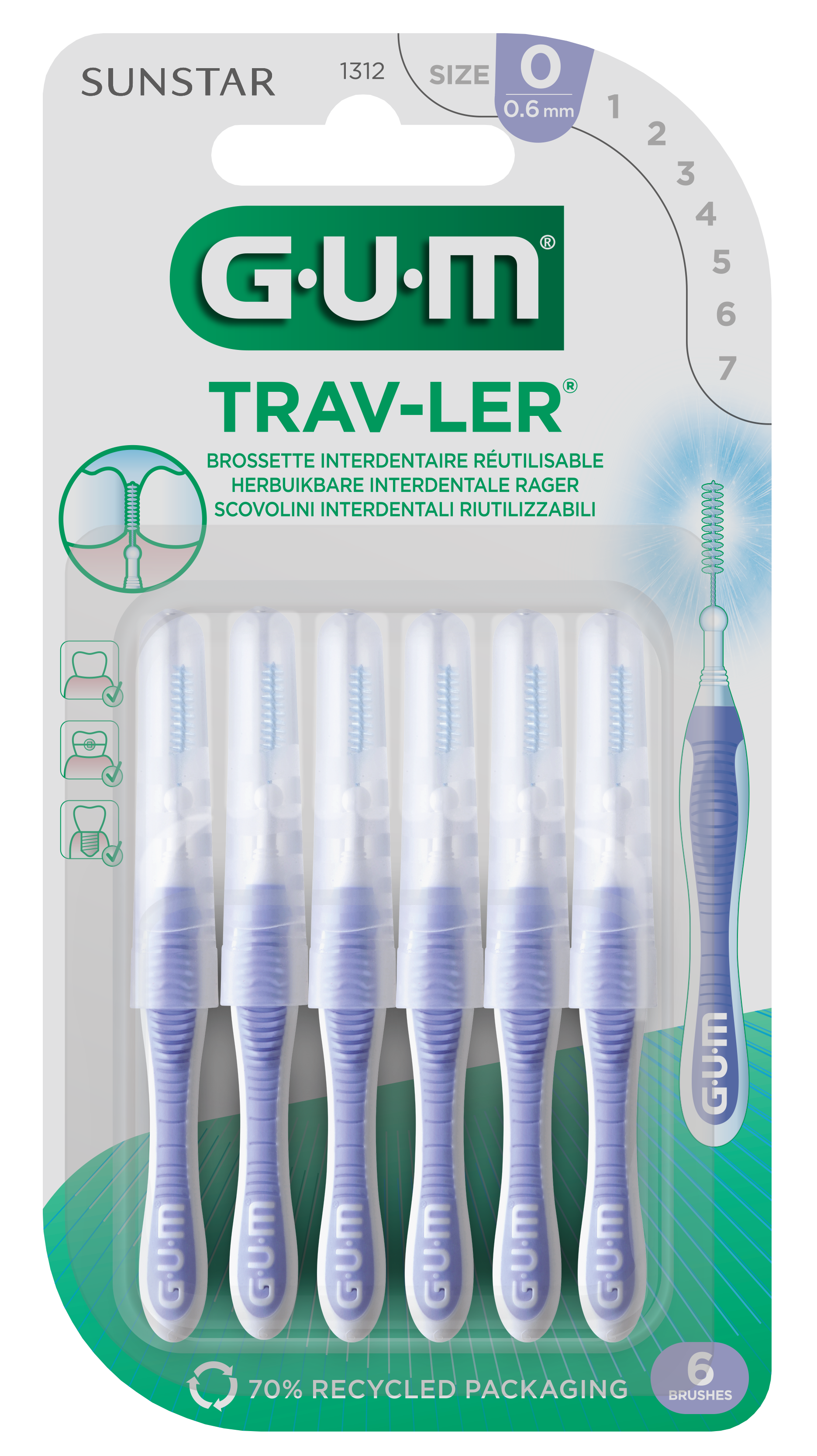 Brossettes Interdentaire Réutilisabe Taille 3 Gum Le Paquet De 6 Brossettes