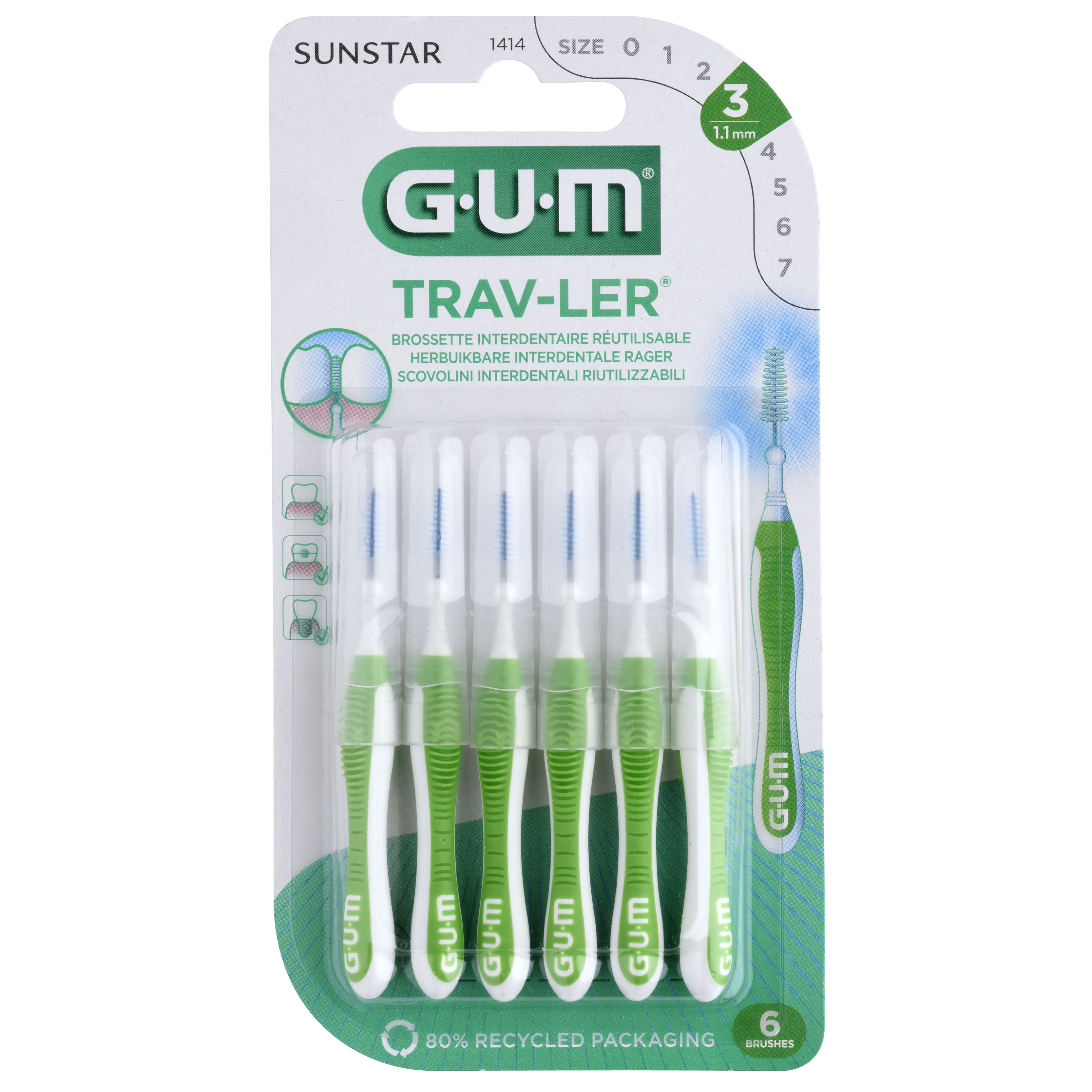 Brossettes Interdentaire Réutilisable Taille 3 Gum Le Paquet De 6 Brossettes