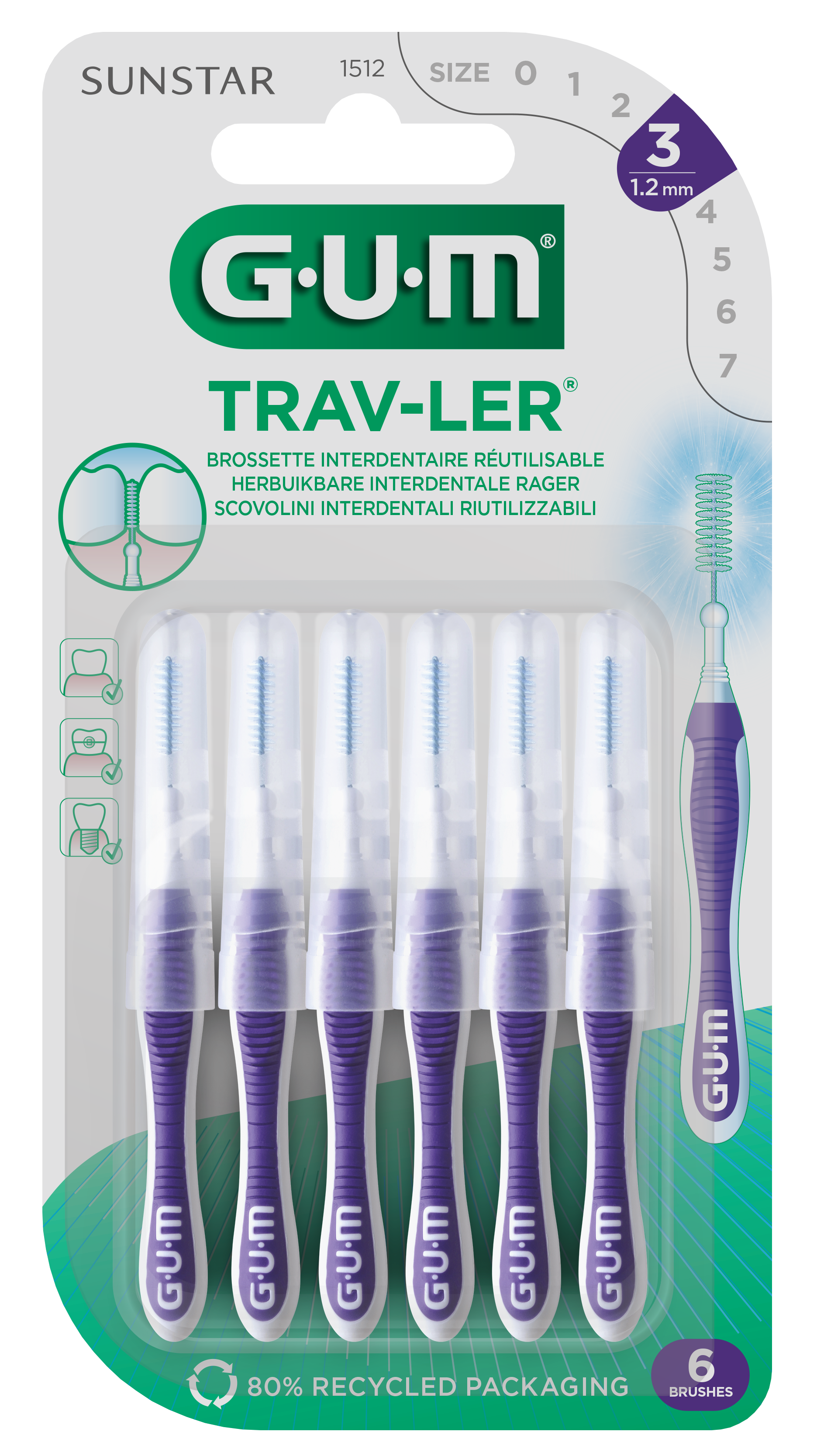 Brossettes Interdentaire Réutilisabe Taille 3 Gum Le Paquet De 6 Brossettes - vue 8