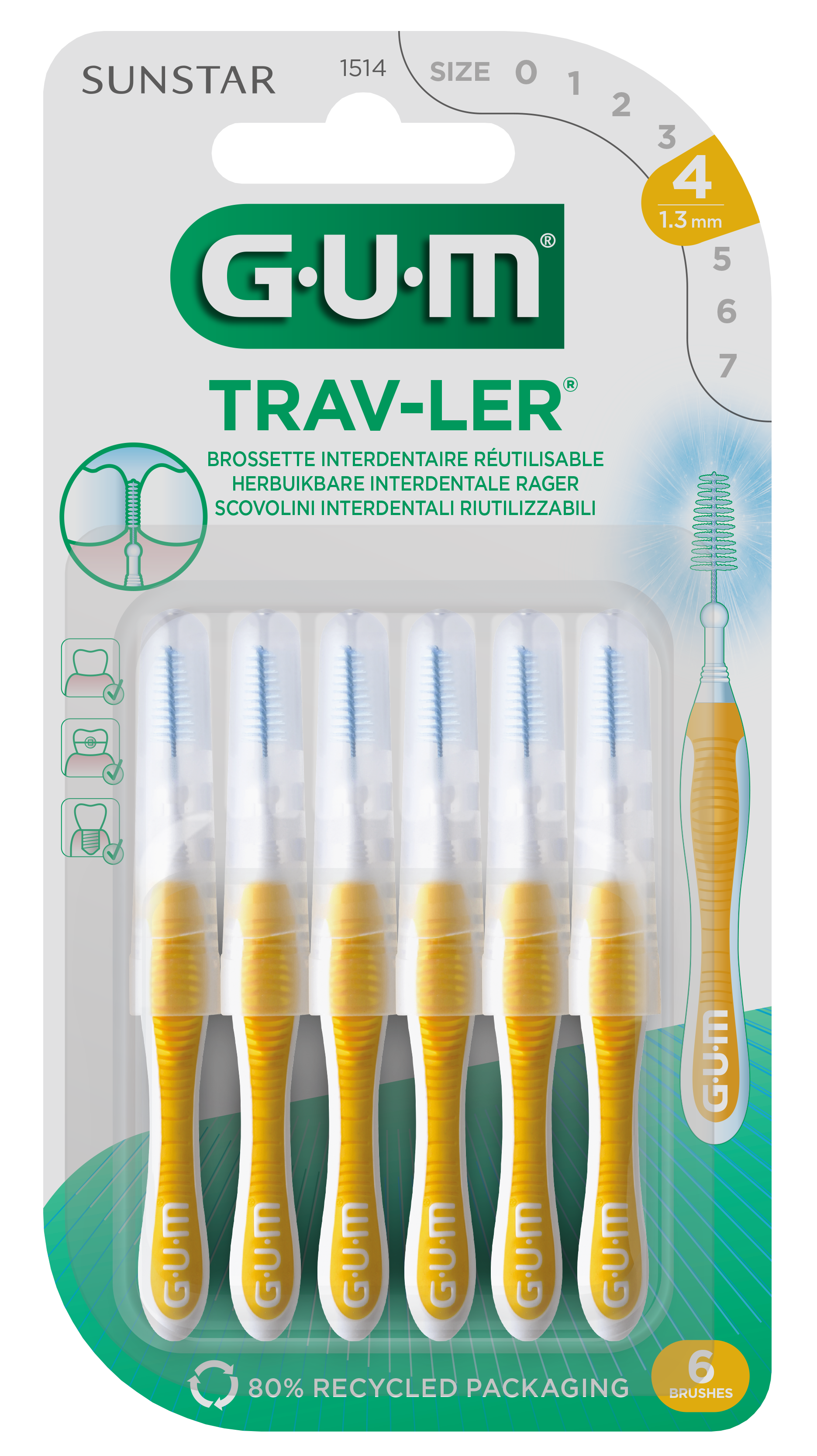 Brossettes Interdentaire Taille 4 Gum Le Paquet De 6 Brossettes