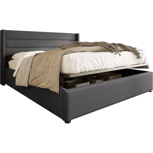 Lit Double Scandinave Oslo 160x200 Cm Tissu Bleu Canard - Tête De Lit Capitonnée & Sommier Inclus