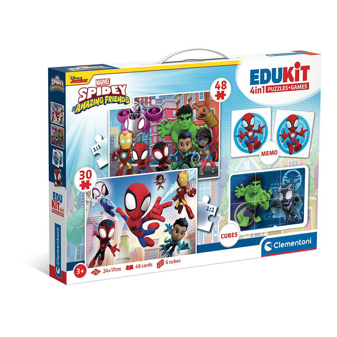 Clementoni Edukit Spidey Coffret apprentissage 4 en 1 2 puzzles 1 mémo 1 jeu de 6 cubes Fabriqué en Italie Dés - vue 5