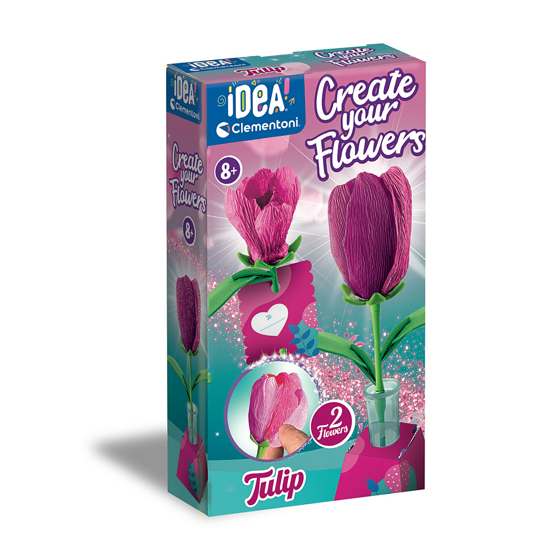 Clementoni Idea Create Your Flowers Kit créatif pour Composer des Fleurs Enfants avec 2 Tulipes en Papier à Assembler et Personnaliser idée Cadeau de Jeu Made in Italy Langue Italienne