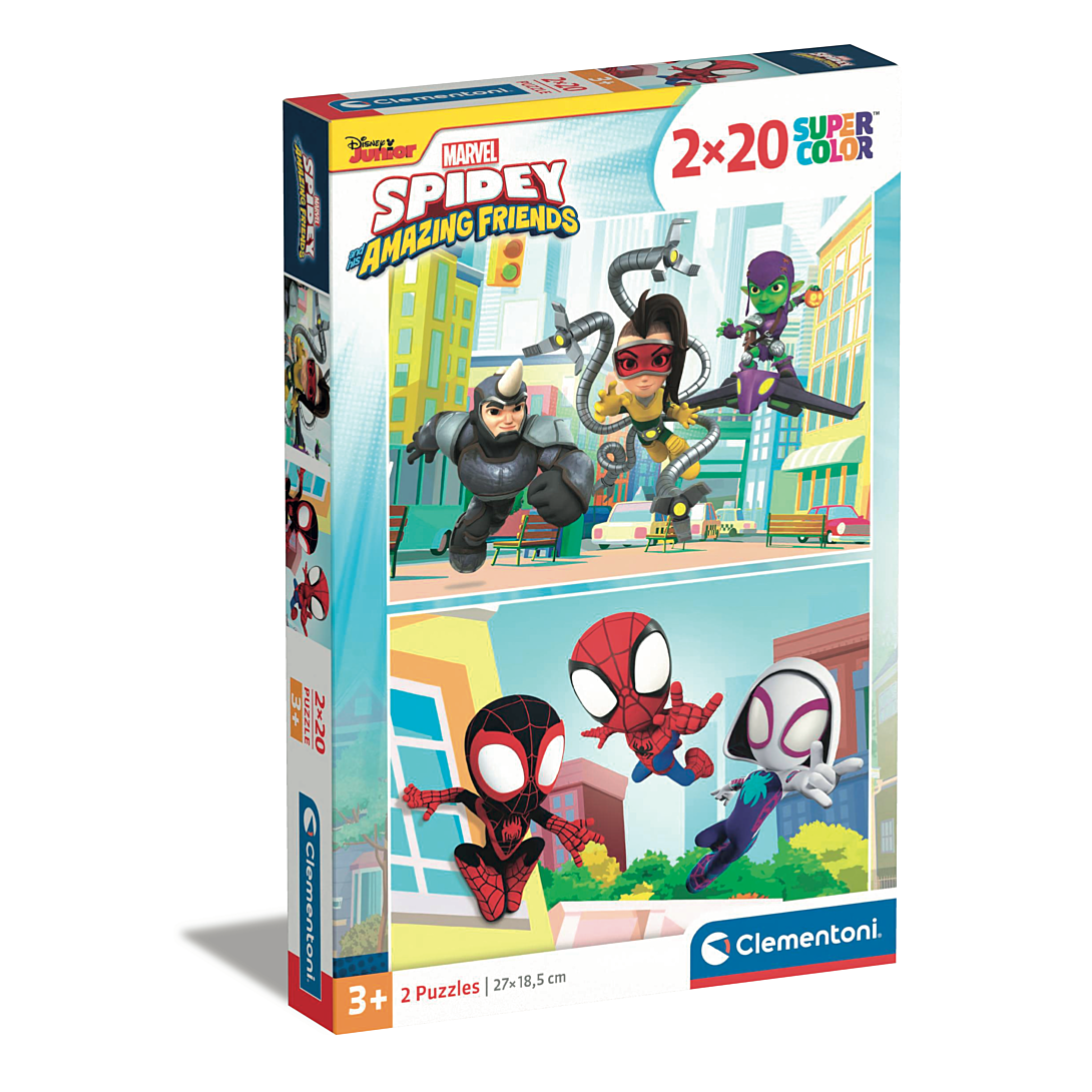 Clementoni 24794 Supercolor Puzzle Marvel Spidey and His Amazing Friends 2x20 pièces Puzzle Enfants boîte de 2 Puzzles 20 pièces Puzzle Dessin animé fabriqué en Italie