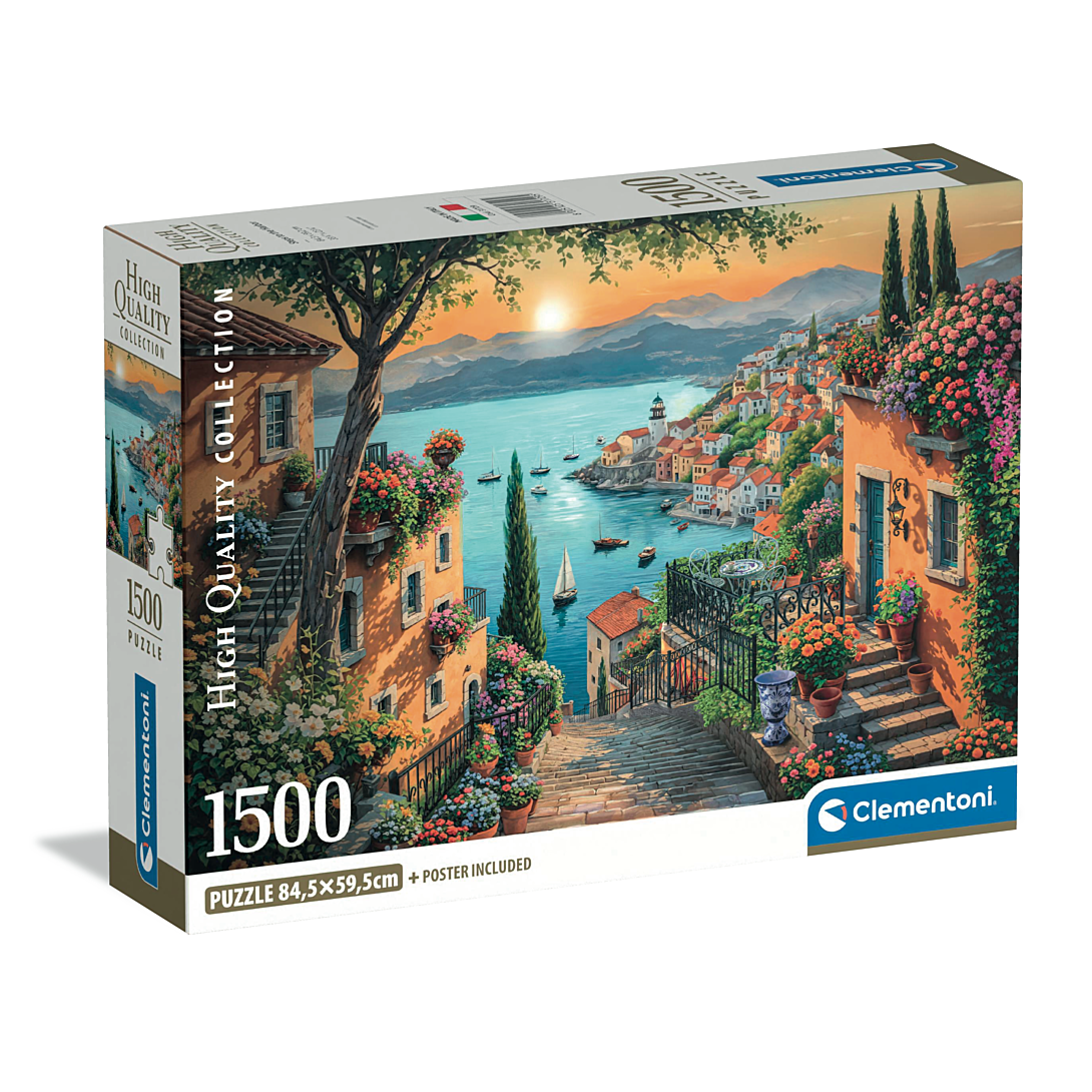 Clementoni Puzzle pour Adultes 1500 Pièces HQC Steps to The Harbor Compact Box Fabriqué en Italie 31729