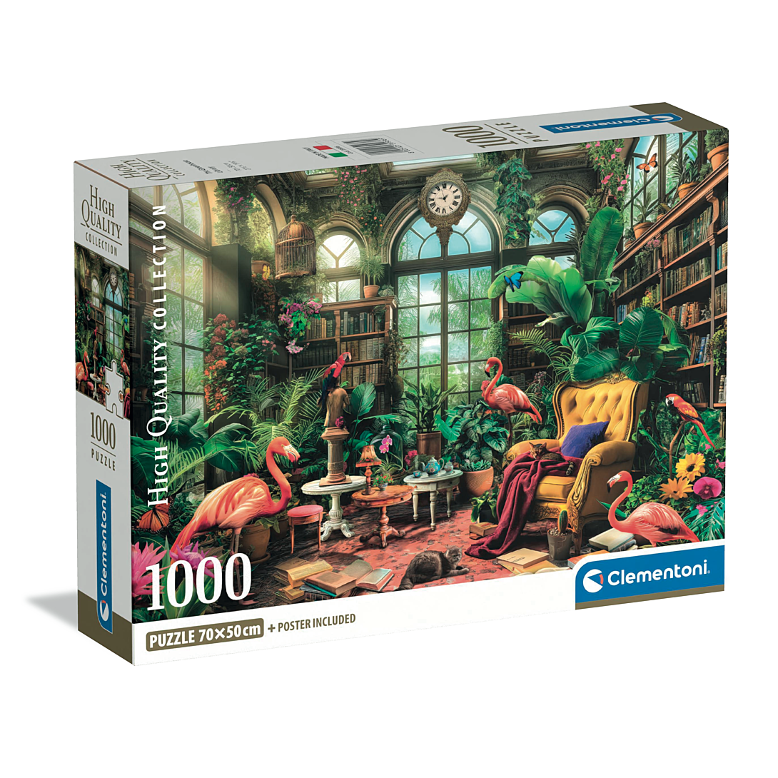 Clementoni Puzzle pour Adultes 1000 Pièces HQC The Greenhouse Library Compact Box Box Fabriqué en Italie 39936
