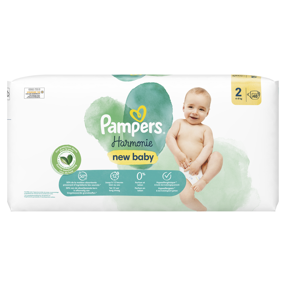 Pampers Harmonie Couches Taille 2, 48 Couches, 4Kg - 8Kg