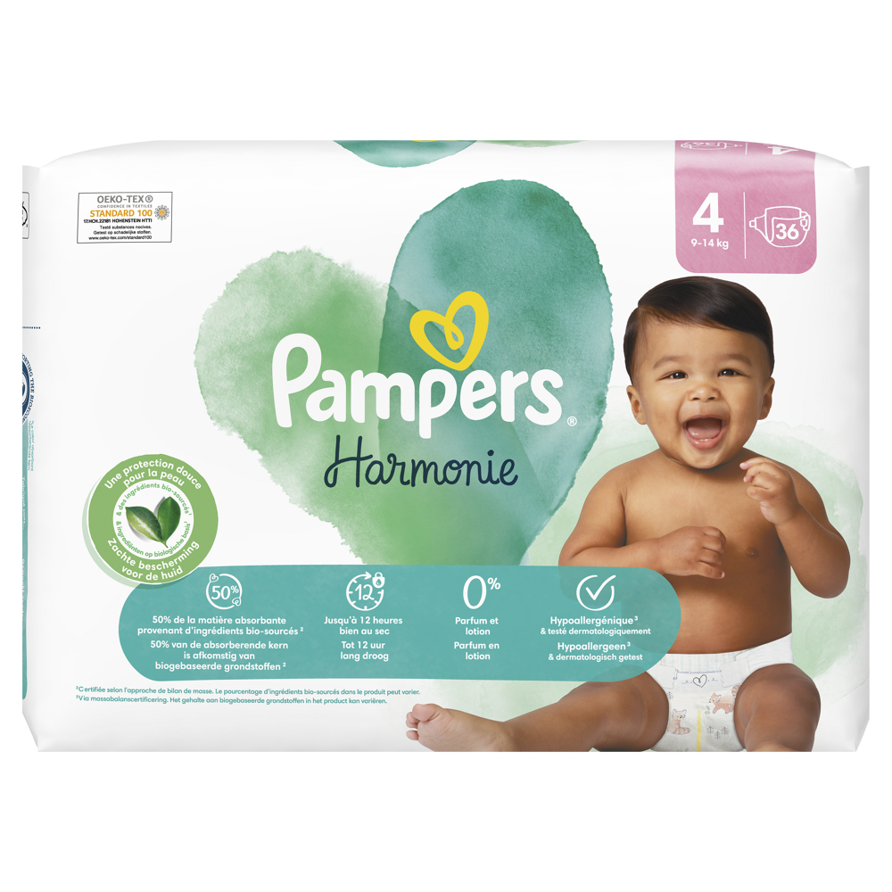 Pampers Harmonie Couches Taille 4, 36 Couches 9kg -14kg