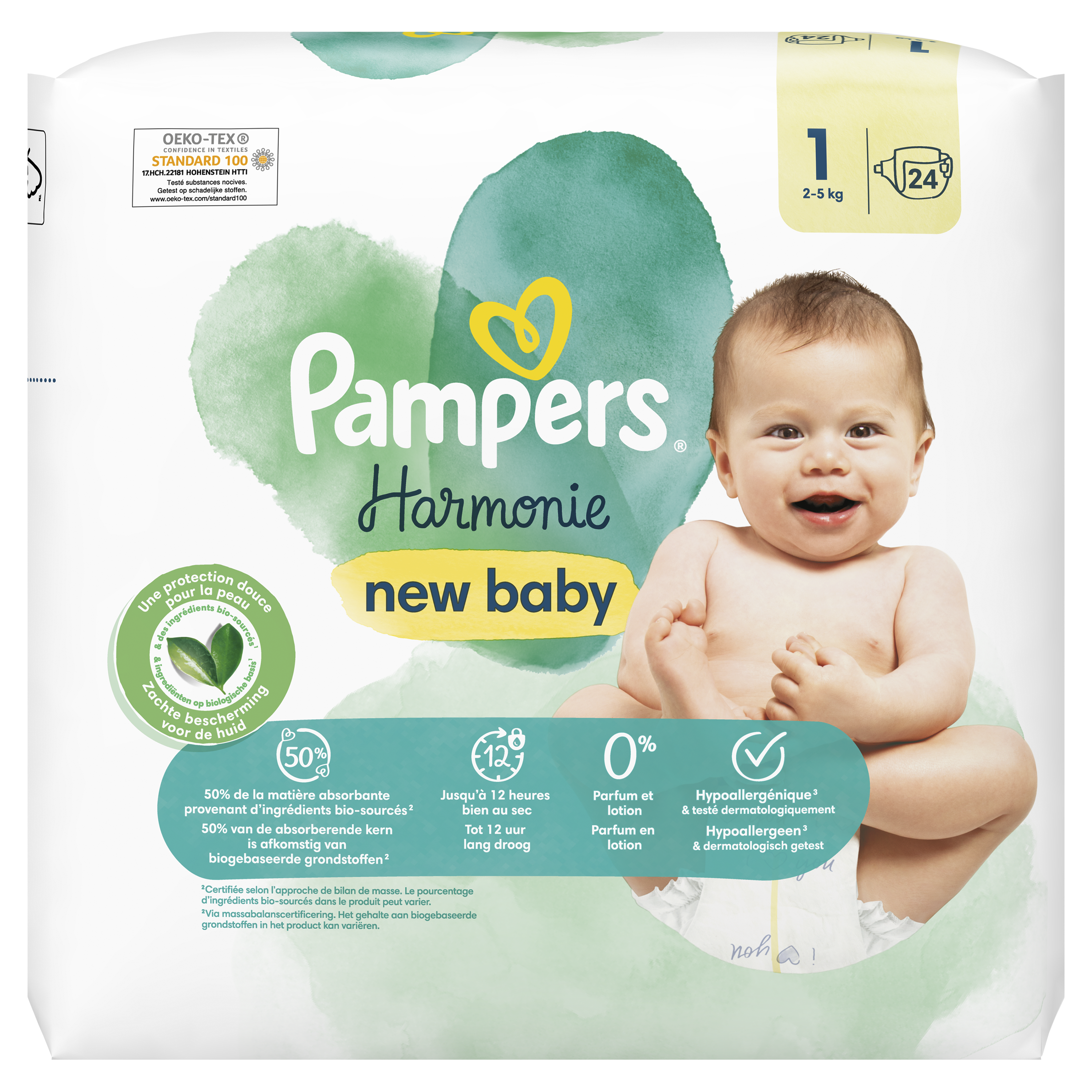 Pampers Harmonie Couches Taille 1, 24 Couches, 2Kg - 5Kg