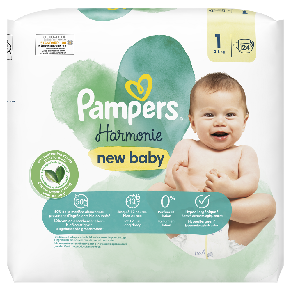 Pampers Harmonie Couches Taille 1, 24 Couches, 2Kg - 5Kg