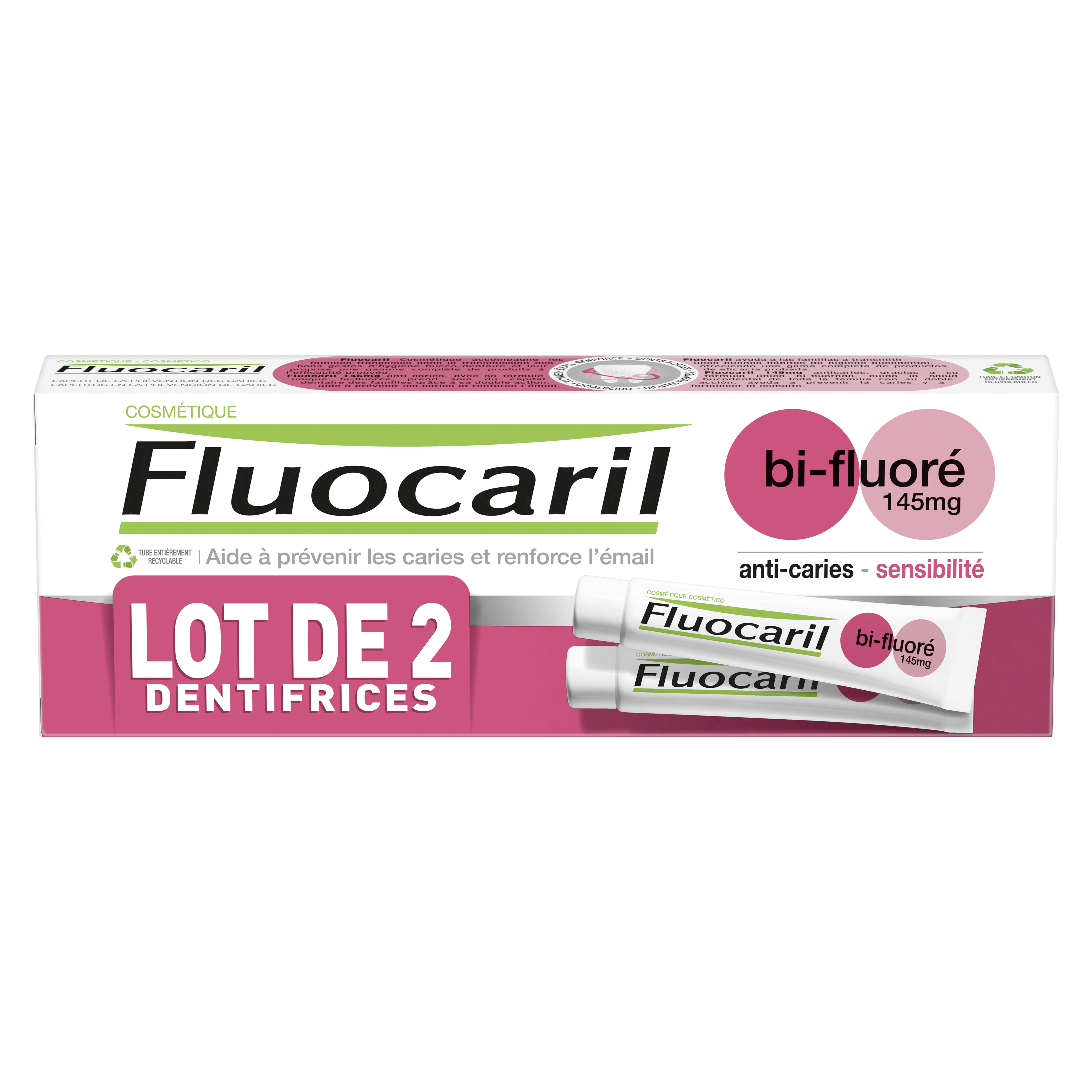 Dentifrice Dents Sensible Bi fluoré Fluocaril Le Lot De 2 Tubes De 75ml - vue 2