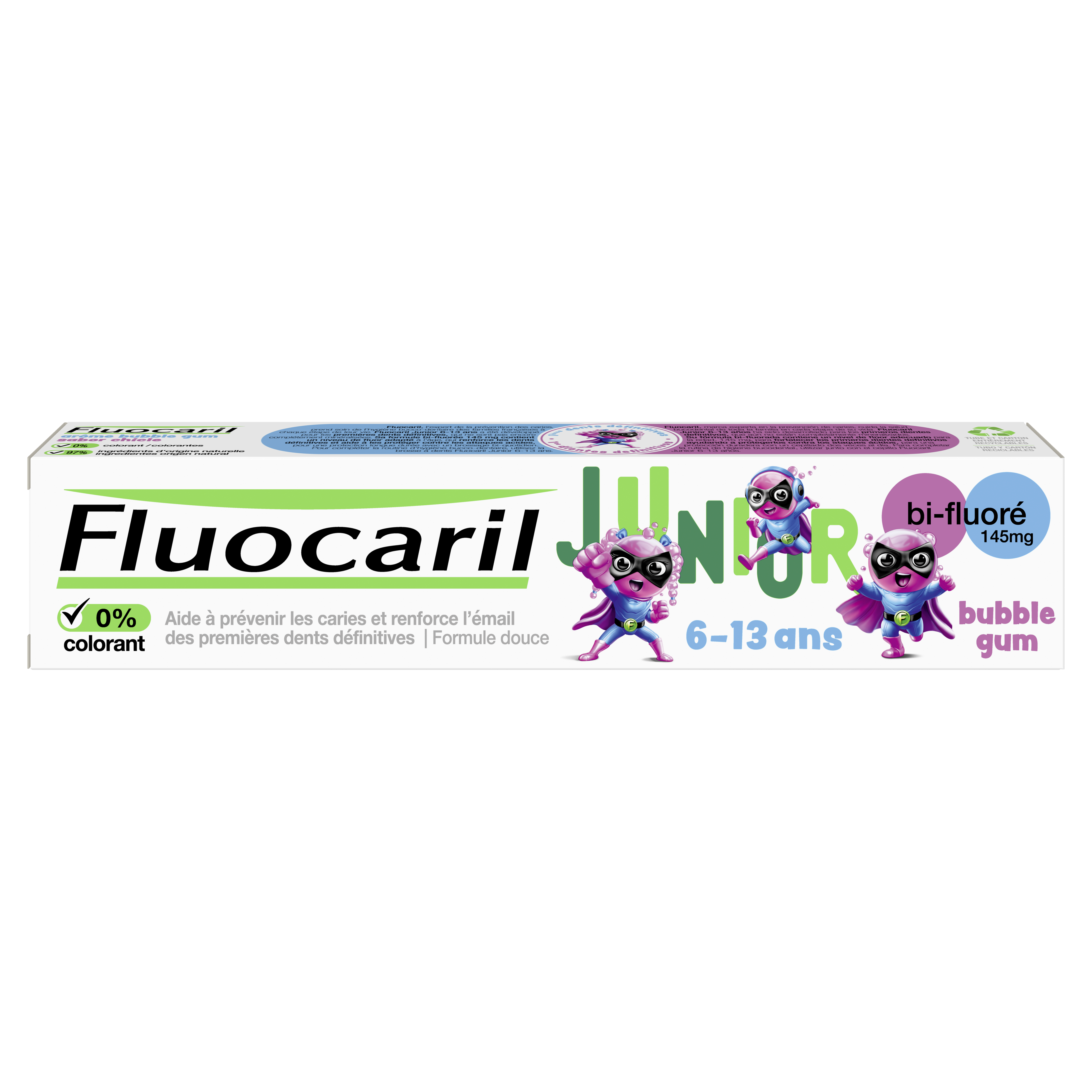 Fluocaril Dentifrice Junior 6-12 ans Bubble Gum 75ml