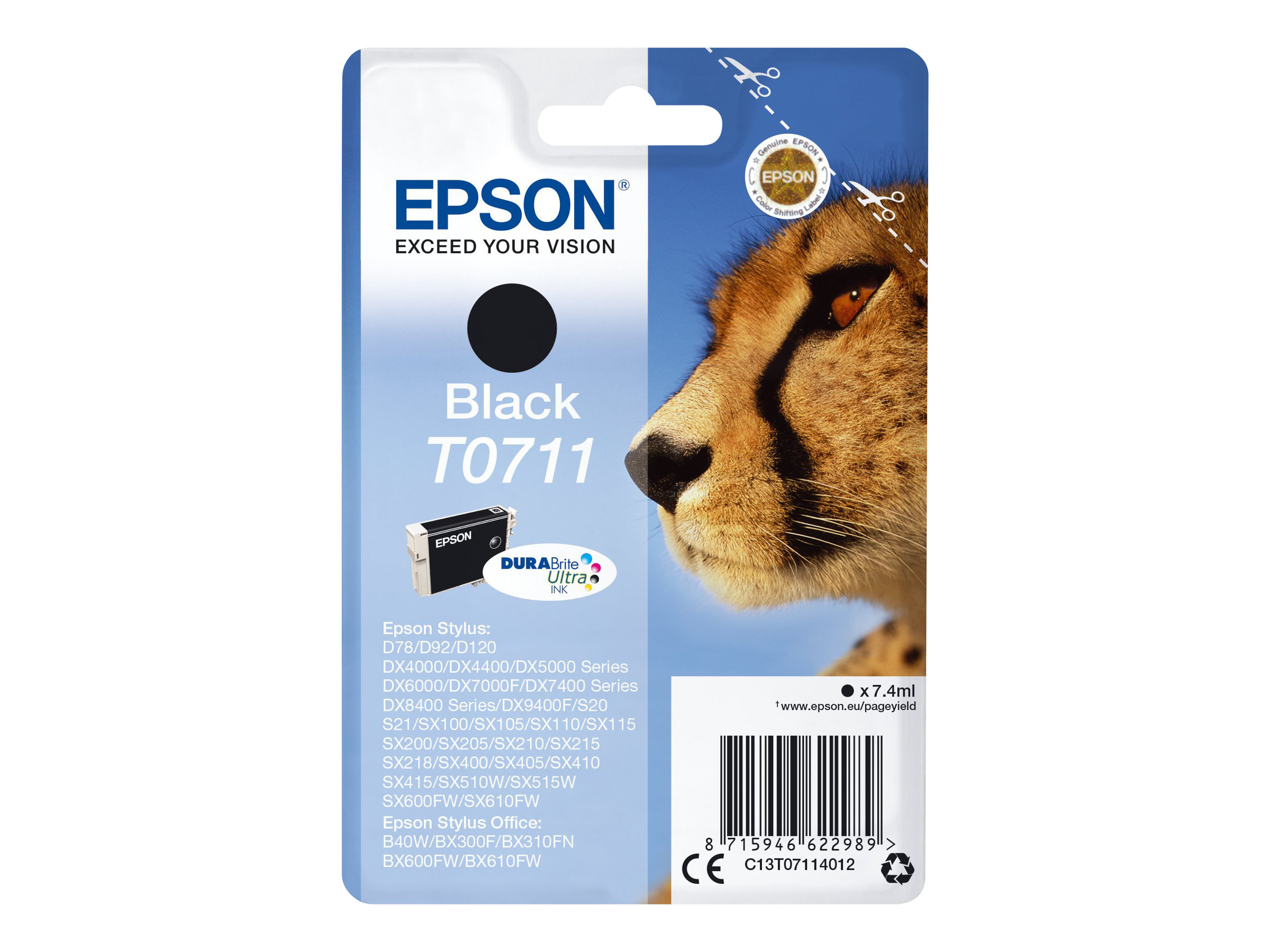 Cartouche d'encre Epson T071 Noir Guépard