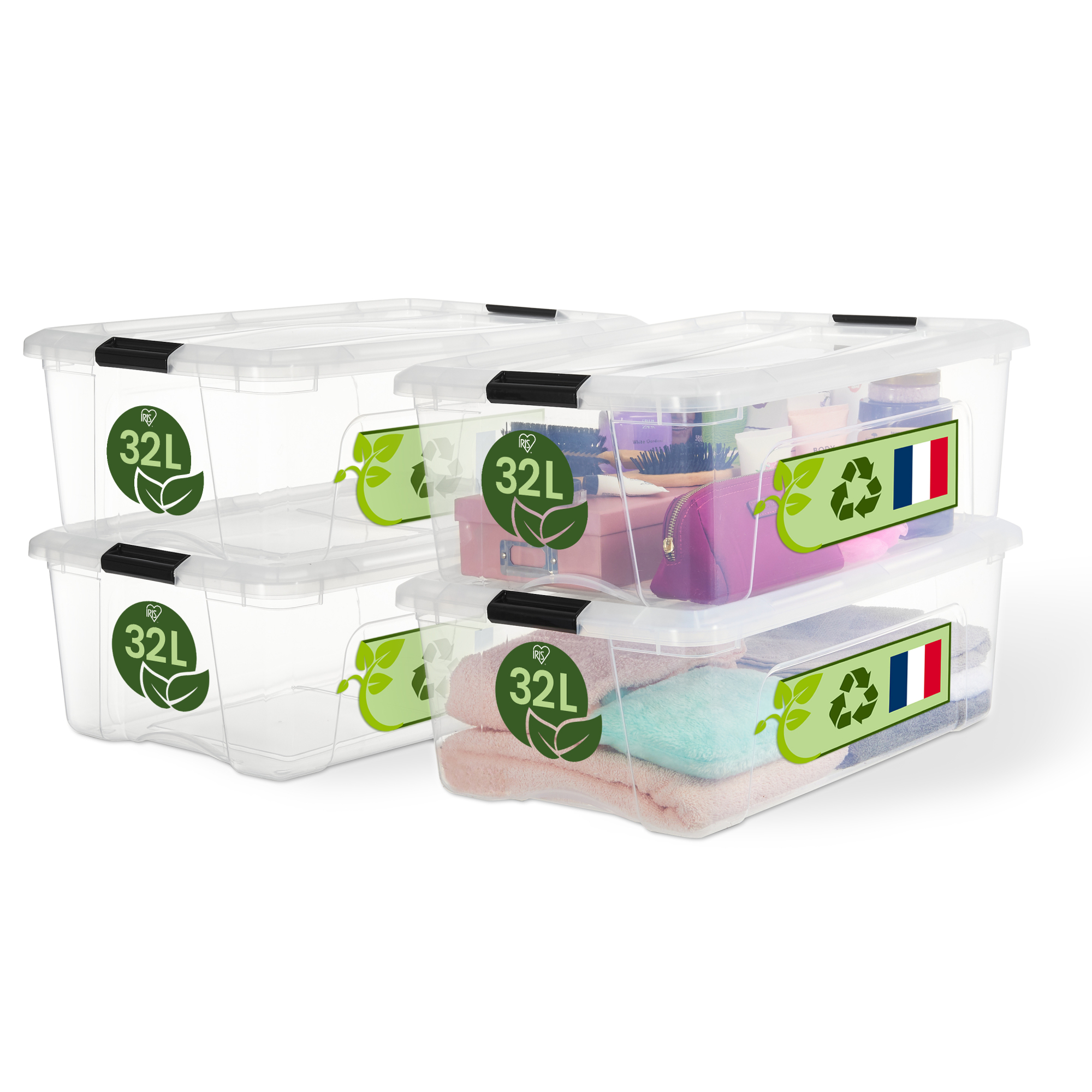 Lot 20 Boîtes Rangement Iris Ohyama 5L – Transparent, Empilable, Couvercle Loquet, Plastique Sans BPA, Multi-Usages