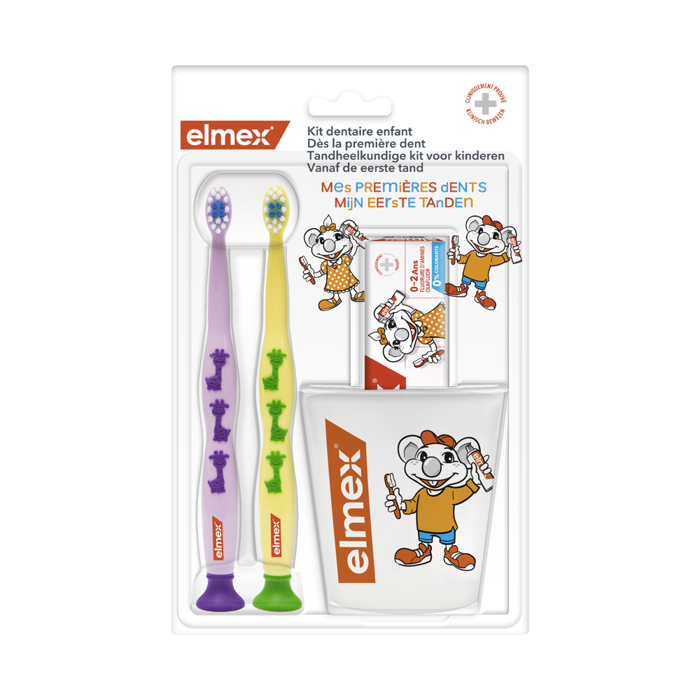 Elmex Enfant Kit dentaire Dentifrice + Brosse à dents 0-3 ans DUO + Gobelet