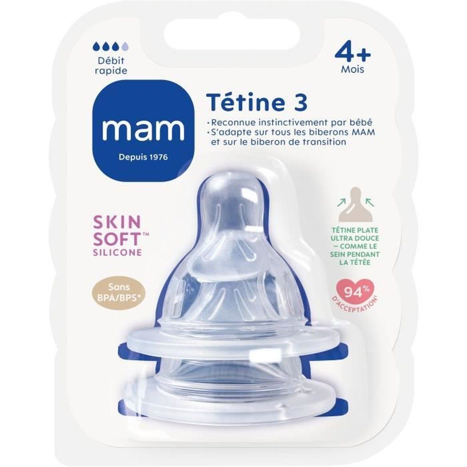 Tétine anatomique silicone débit 3 rapide X2