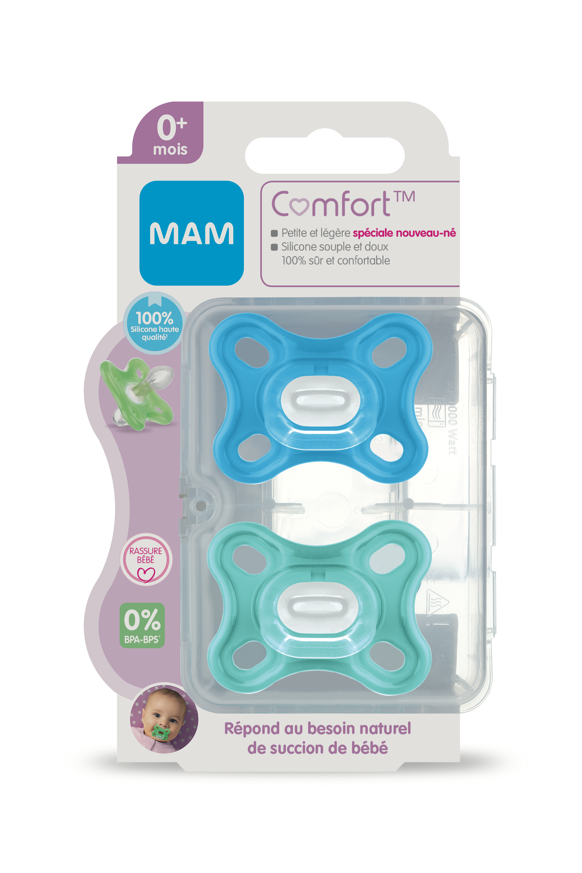 Sucettes Bébés Comfort 0+ Mois En Silicone Mam Le Lot De 2 Sucettes - vue 4