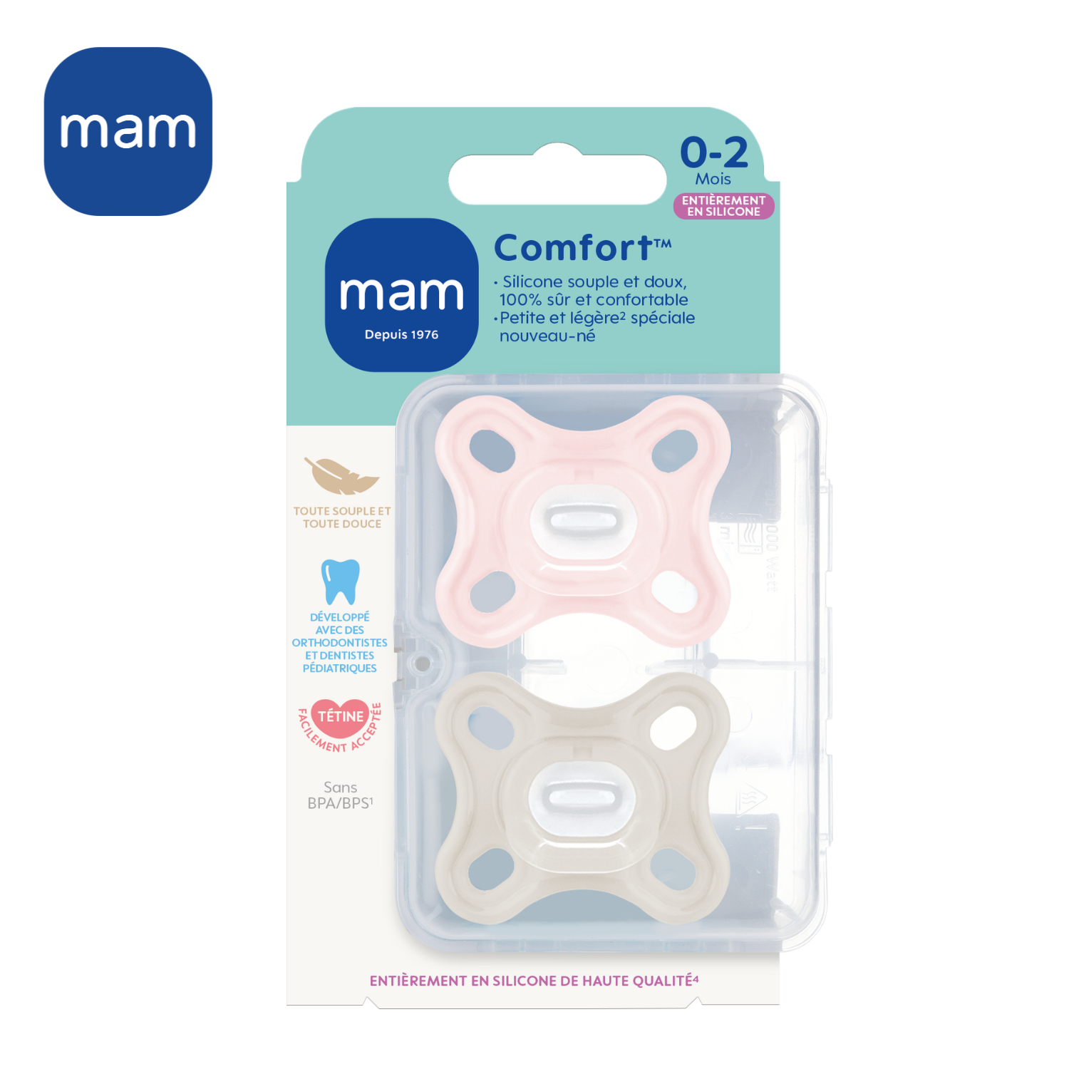 Sucettes Bébés Comfort 0+ Mois En Silicone Mam Le Lot De 2 Sucettes - vue 3