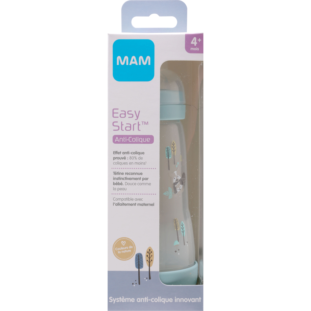 Mam Biberon Easy Start/Anti-Colique Nature - 320ml - Aqua - Tétine Débit 3