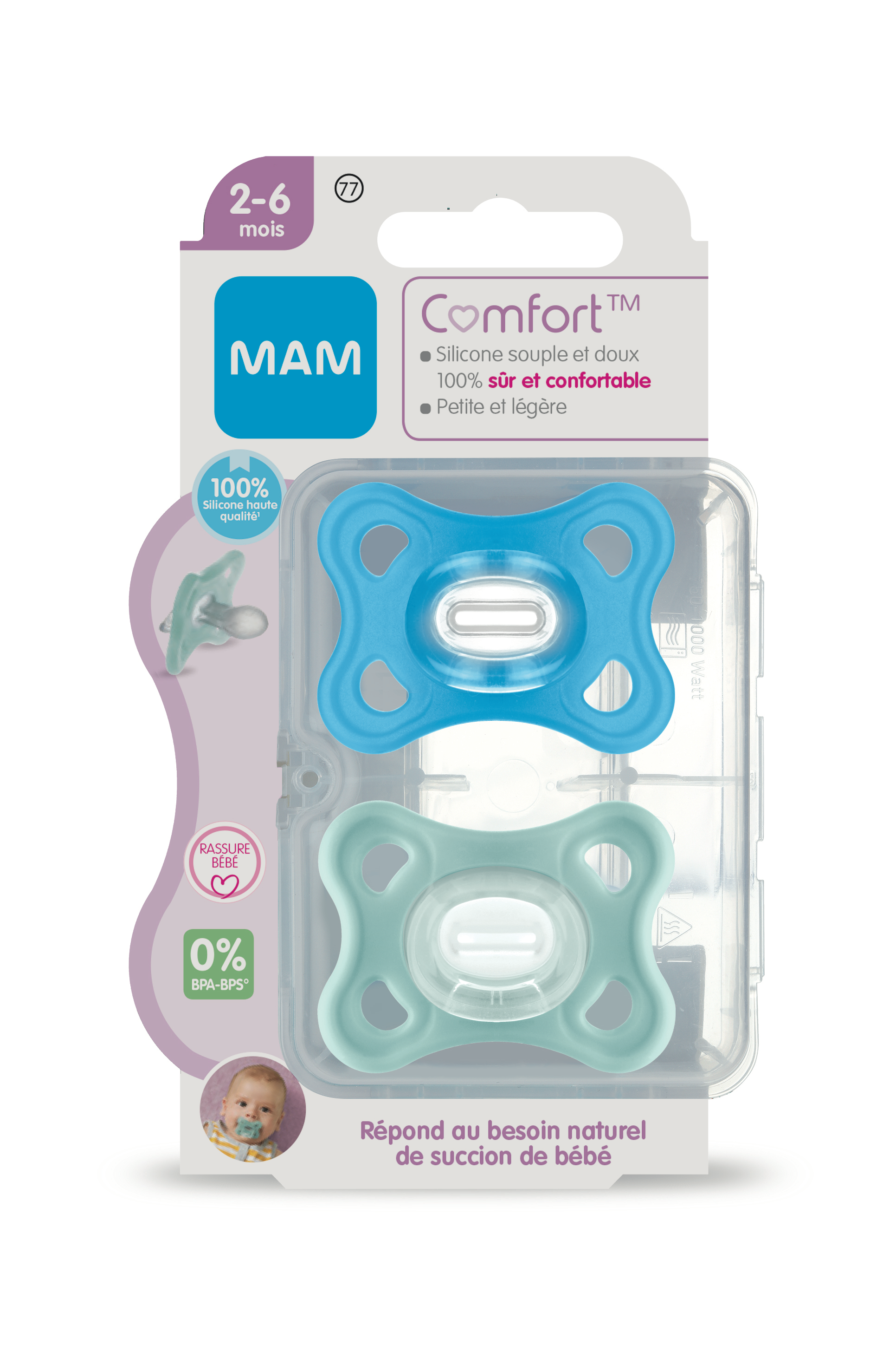 Sucettes Bébés Comfort 2 En Silicone Mam Le Lot De 2 Sucettes - vue 2