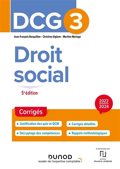 DCG 3 - Droit social - Corrigés 2023-2024 (Broché)