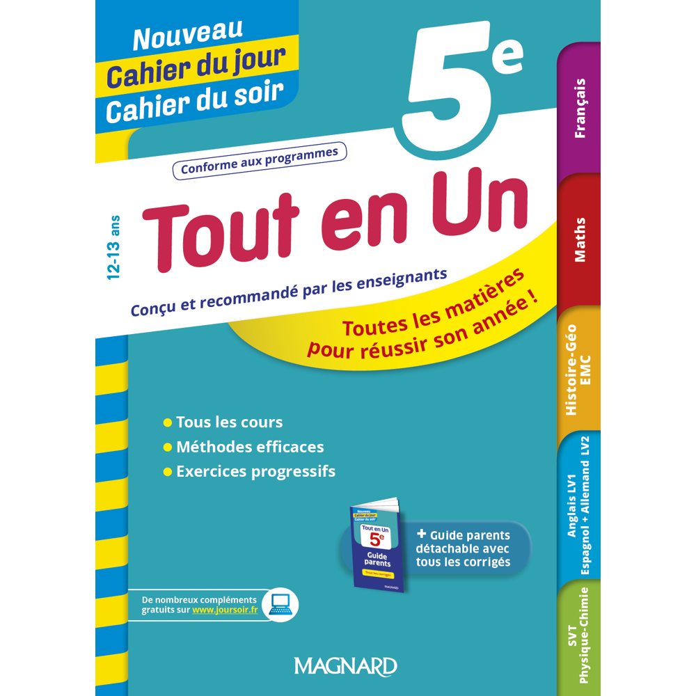 Tout en Un 5e - Leçons, méthodes et exercices - Nouveau Cahier du jour Cahier du soir - Toutes les m
