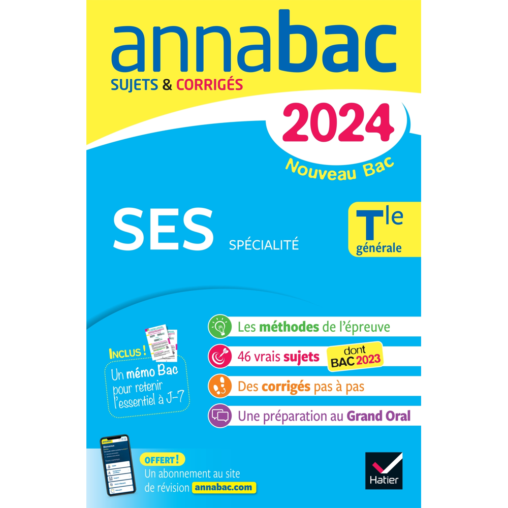 Annales du bac Annabac 2024 SES Tle générale (spécialité) - sujets corrigés nouveau Bac (Broché)