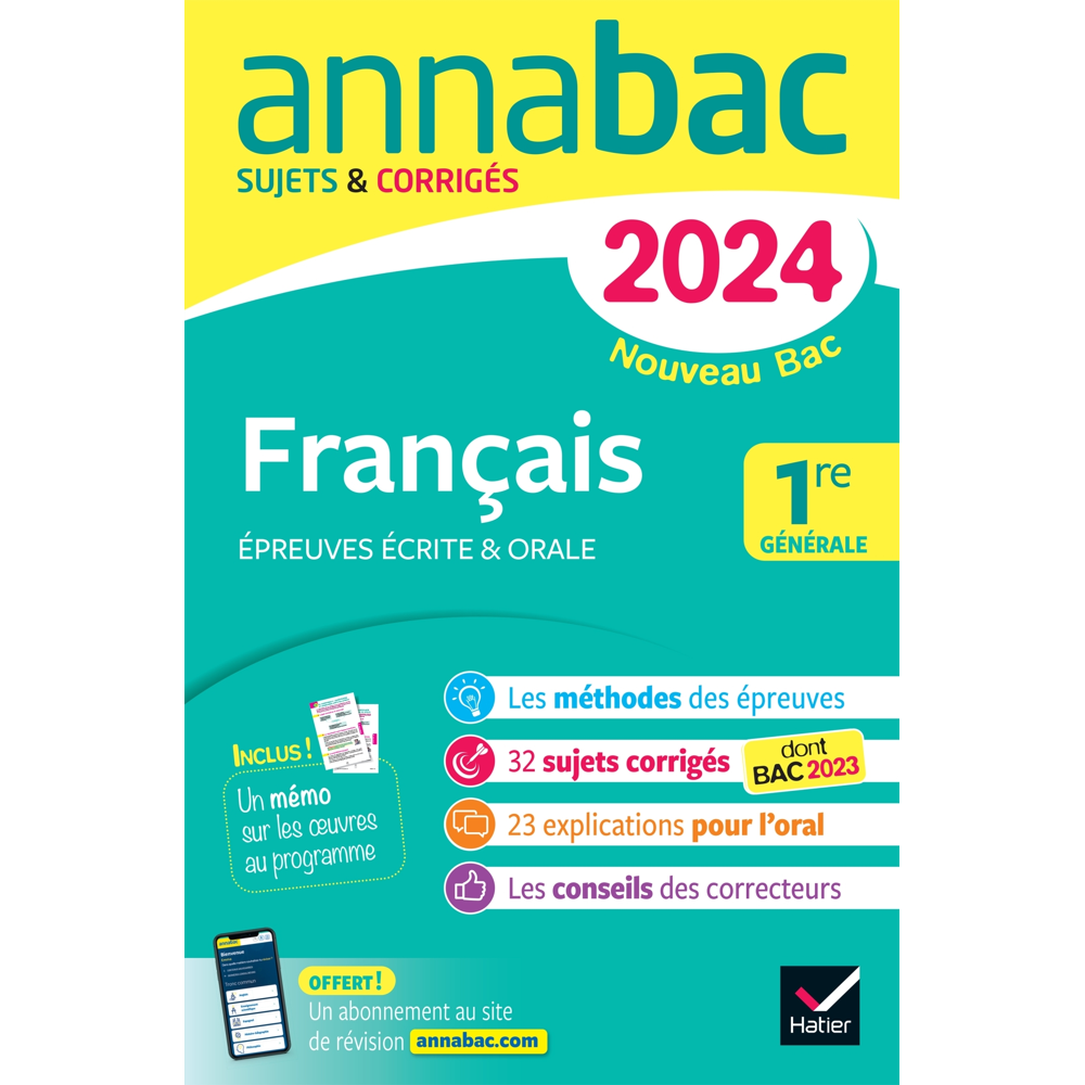 Annales du bac Annabac 2024 Français 1re générale (bac de français écrit & oral) - sur les oeuvres a