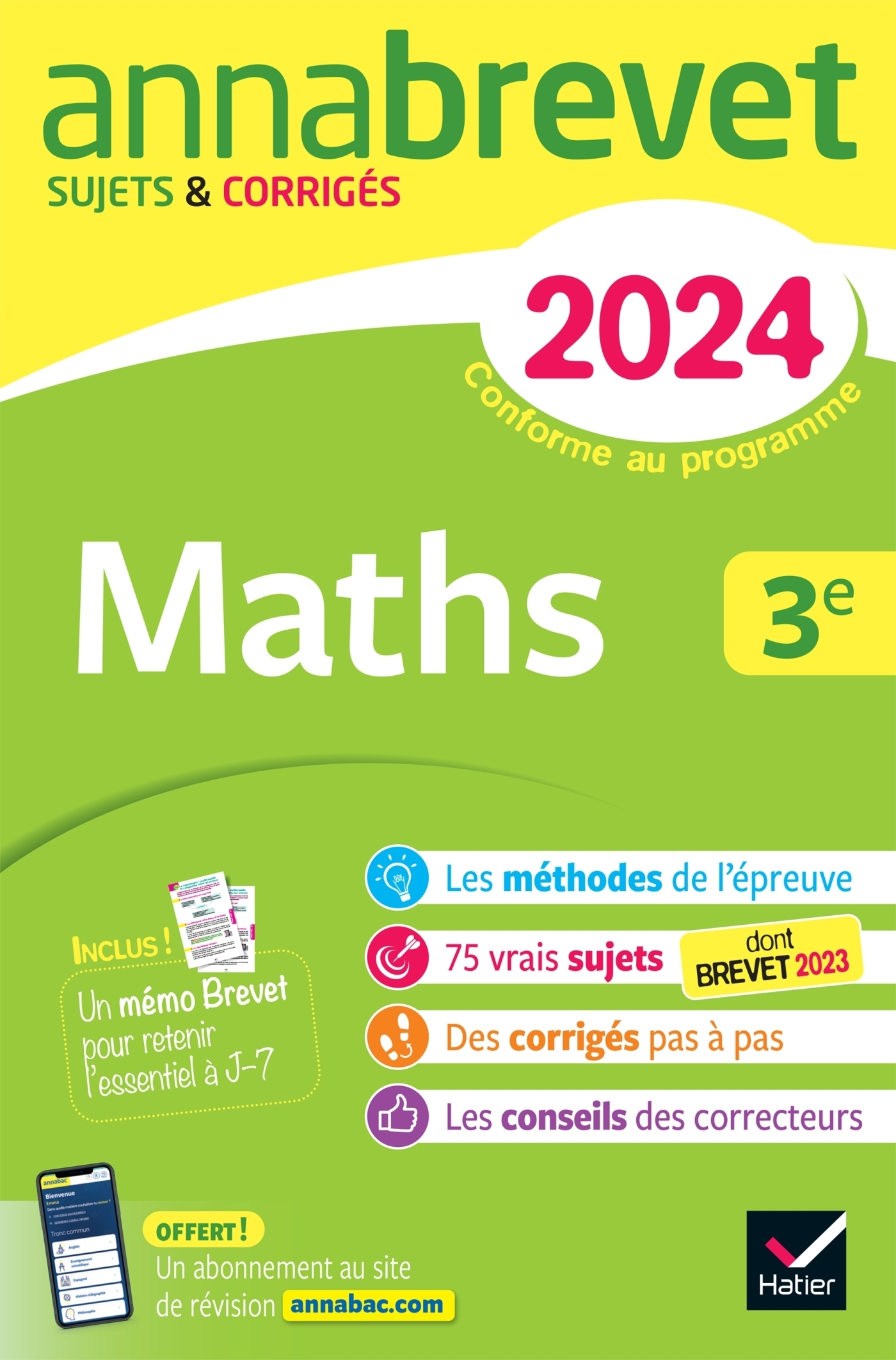 Annales du brevet Annabrevet 2024 Maths 3e - sujets corrigés & méthodes du brevet (Broché)