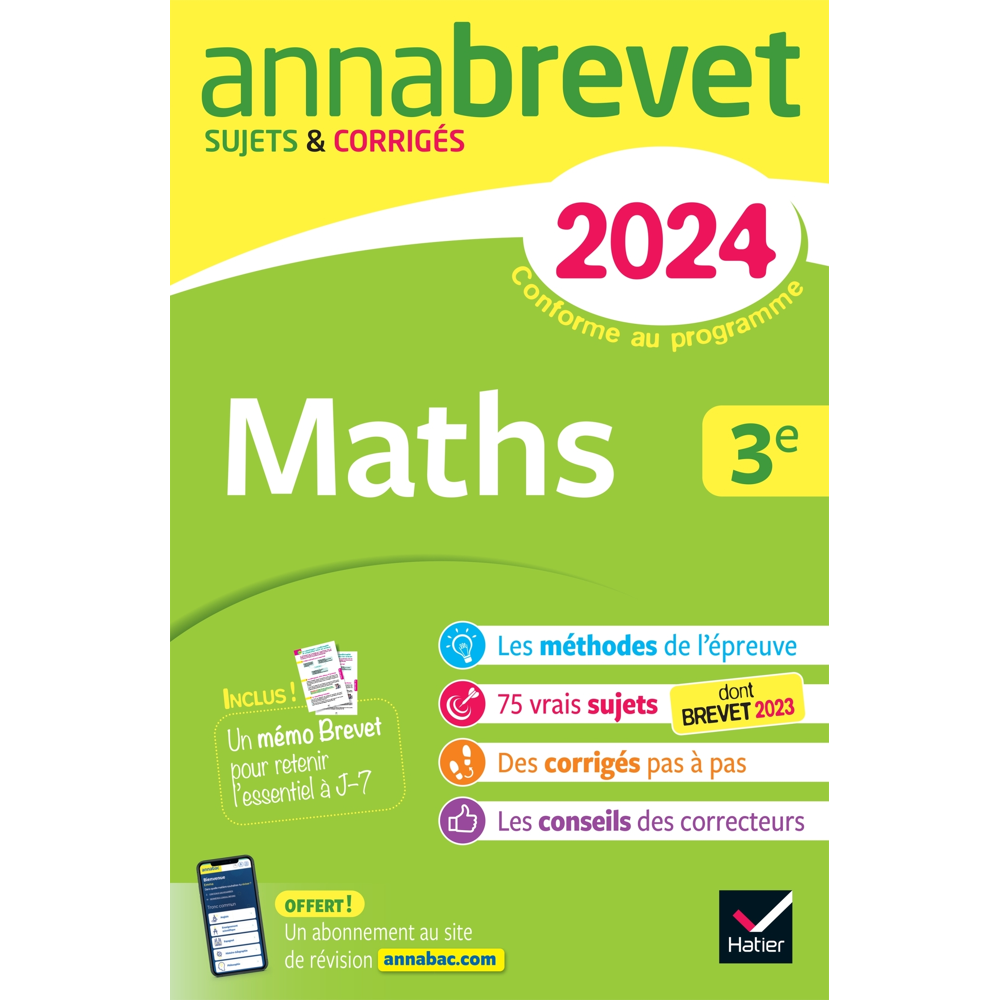 Annales du brevet Annabrevet 2024 Maths 3e - sujets corrigés & méthodes du brevet (Broché)