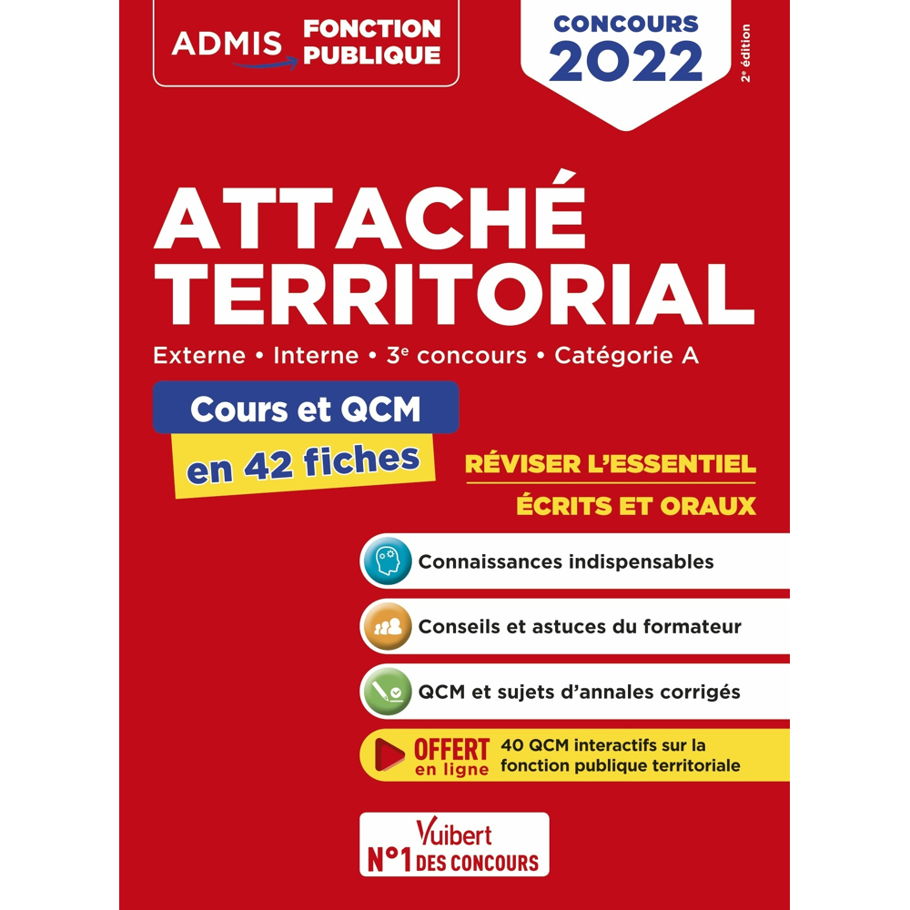 Attaché territorial - Catégorie A - Cours et QCM en 42 fiches - Externe, Interne - Concours 2022 (Br