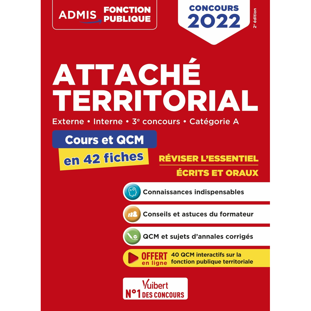 Attaché territorial - Catégorie A - Cours et QCM en 42 fiches - Externe, Interne - Concours 2022 (Br