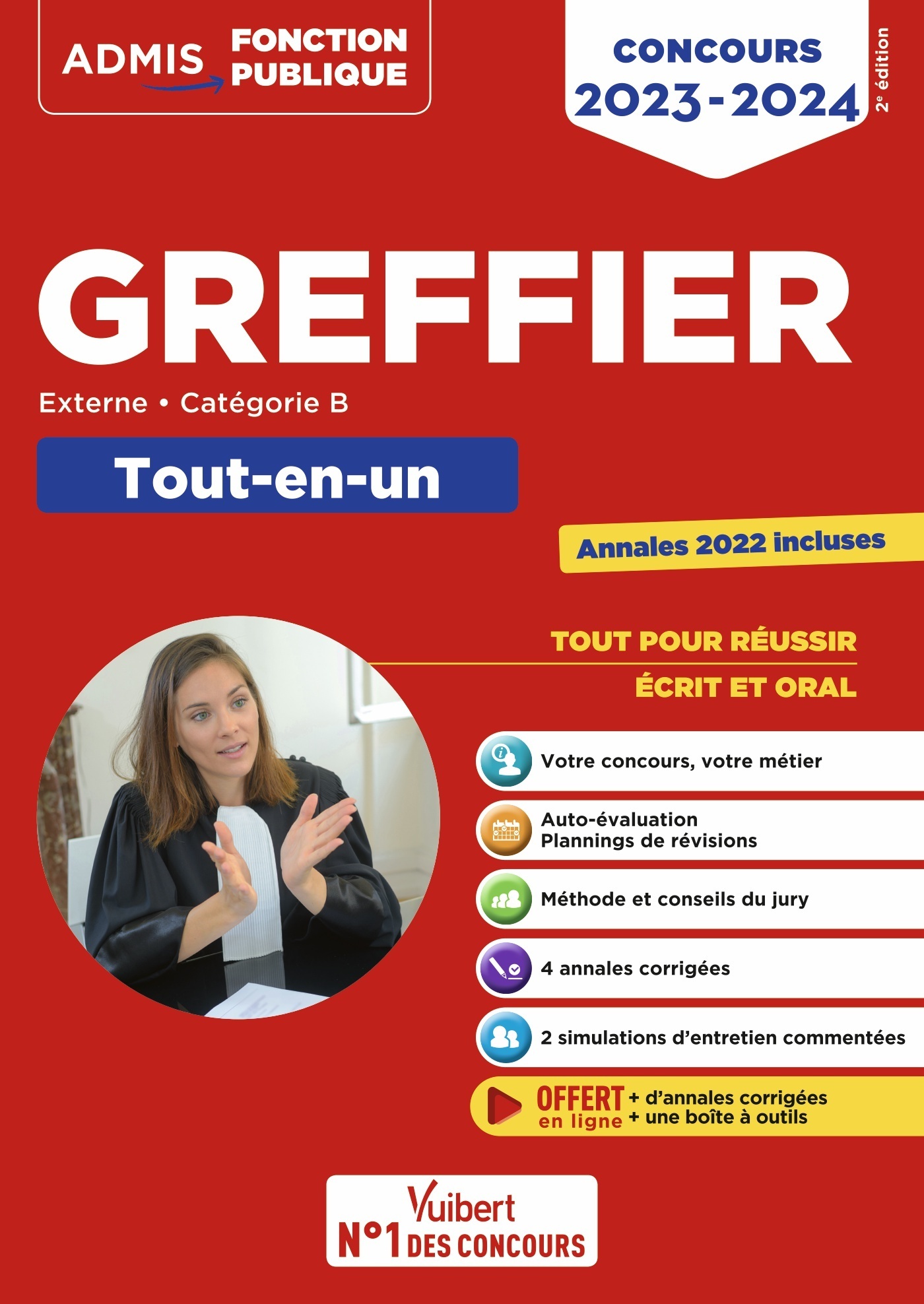 Concours Greffier - Catégorie B - Tout-en-un - Annales 2022 offertes - Concours externe 2023-2024 (B