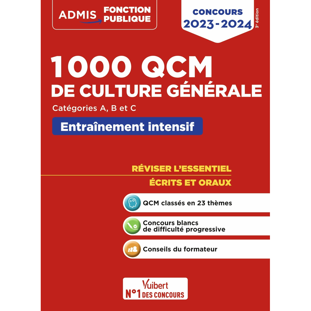 1000 QCM de culture générale - Concours de la fonction publique - Catégories A, B et C (Broché)