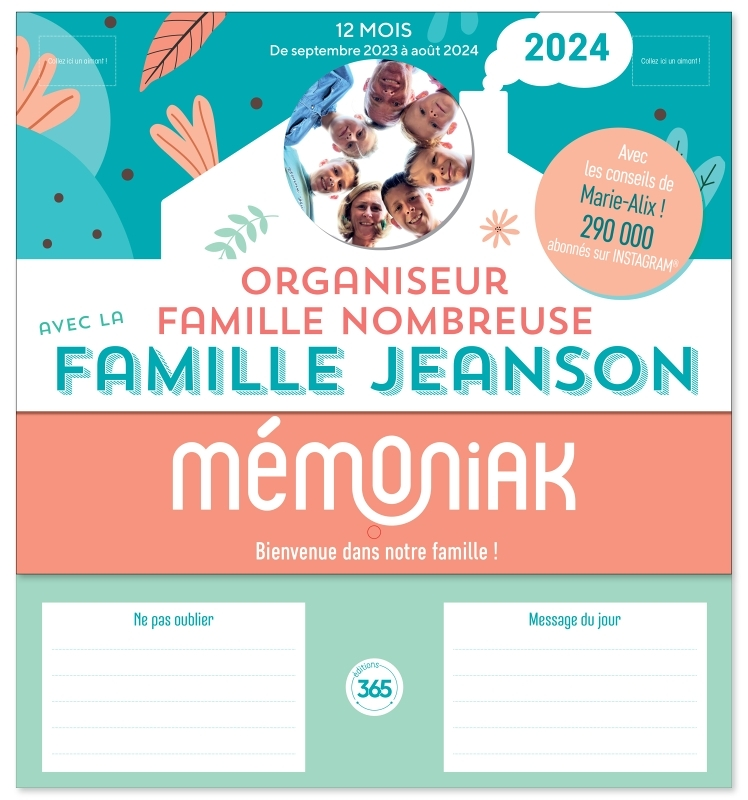 Organiseur familial spécial famille nombreuse avc la famille Jeanson 2024 - 12 mois, de septembre 20