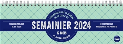 Semainier 2024 - l'organisation de la semaine en un clin d'oeil : 12 mois, de janvier à décembre (Bl