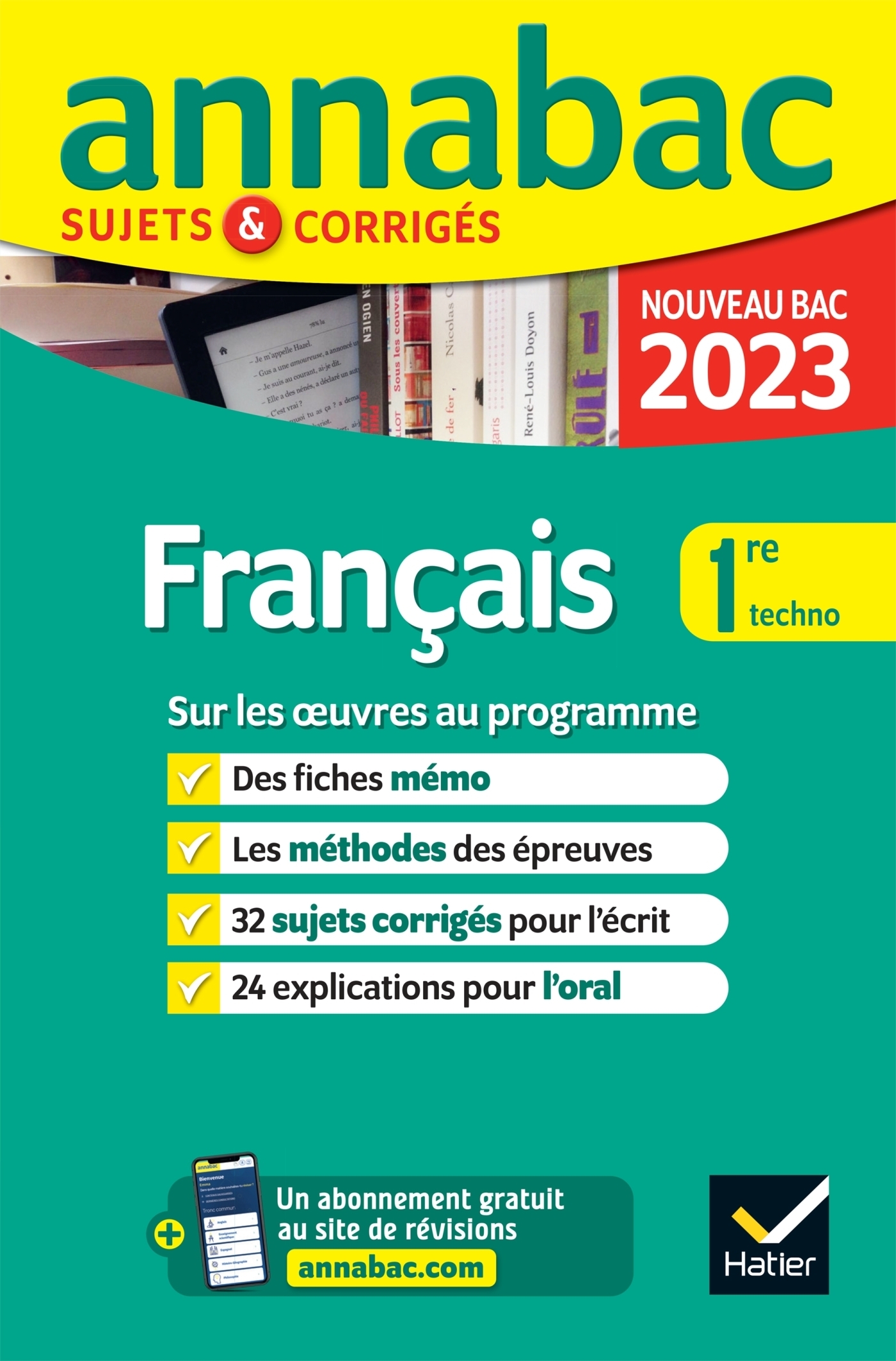 Annales du bac Annabac 2023 Français 1re technologique - sujets corrigés sur les oeuvres au programm