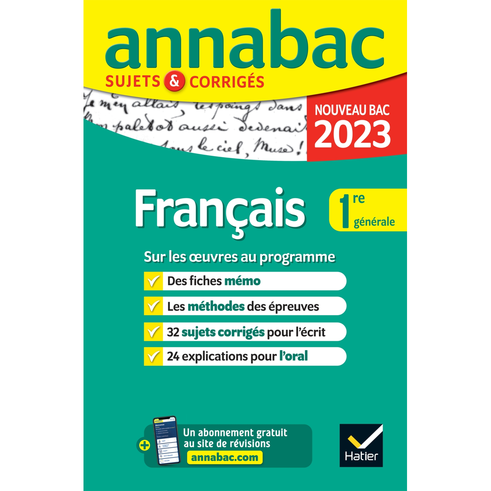 Annales du bac Annabac 2023 Français 1re générale - sujets corrigés sur les oeuvres au programme 202