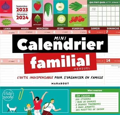 Mini calendrier familial mensuel - Septembre 2023 - Décembre 2024 (Cartonné)