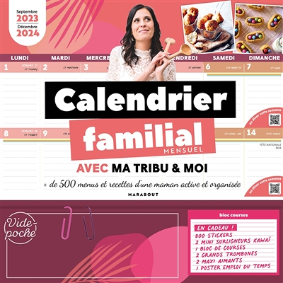 Calendrier familial Ma tribu et moi - Septembre 2023 - Décembre 2024 (Blister)