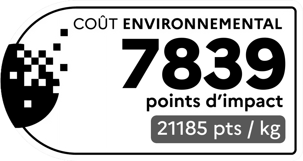 Coût environnemental : 1113 points d'impact (détail : 3477 pts / kg). Plus le score est bas, plus l'impact sur l'environnement est faible.