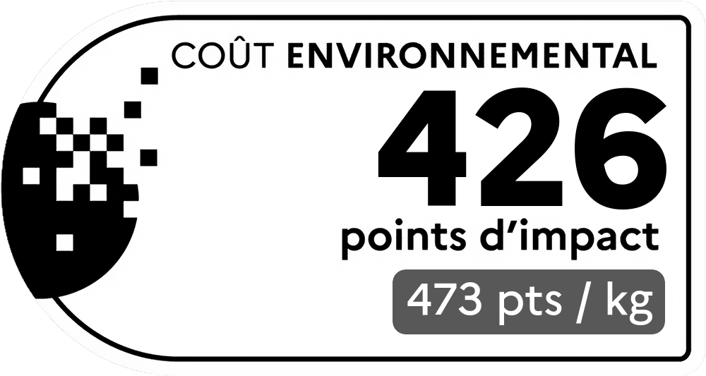 Coût environnemental : 127 points d'impact (détail : 846 pts / kg). Plus le score est bas, plus l'impact sur l'environnement est faible.