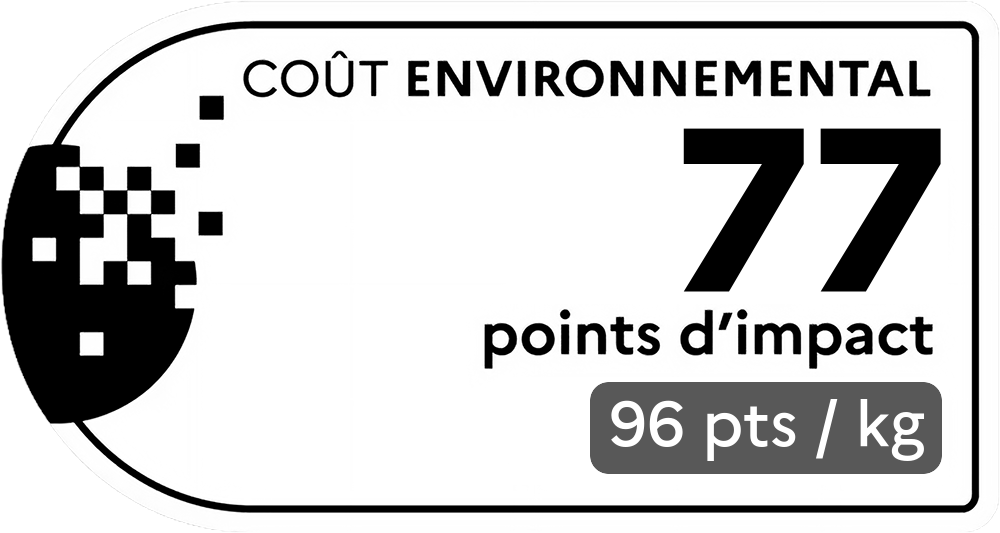 Coût environnemental : 132 points d'impact (détail : 1056 pts / kg). Plus le score est bas, plus l'impact sur l'environnement est faible.