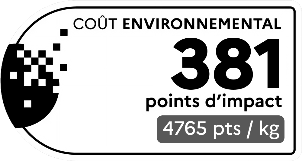 Coût environnemental : 139 points d'impact (détail : 557 pts / kg). Plus le score est bas, plus l'impact sur l'environnement est faible.
