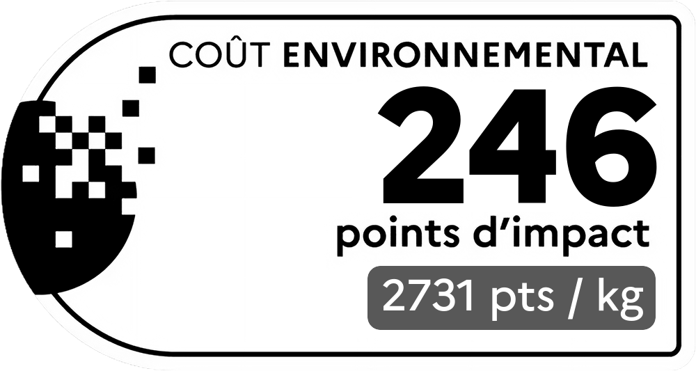 Coût environnemental : 144 points d'impact (détail : 963 pts / kg). Plus le score est bas, plus l'impact sur l'environnement est faible.