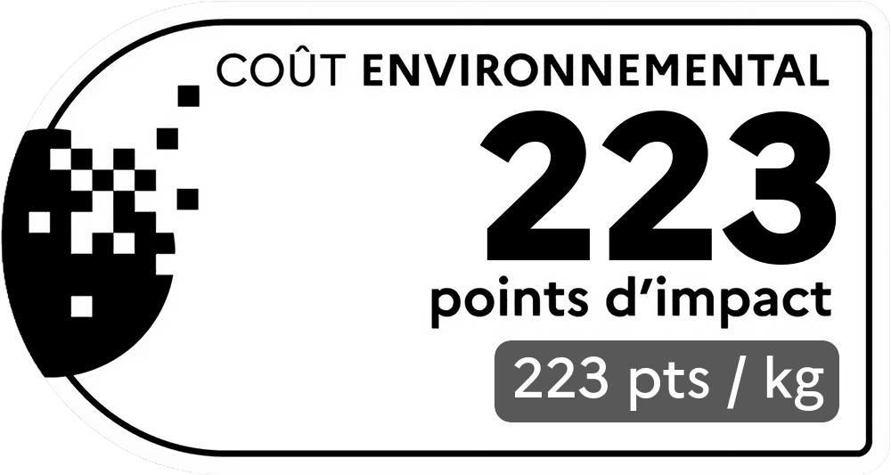 Coût environnemental : 148 points d'impact (détail : 1484 pts / kg). Plus le score est bas, plus l'impact sur l'environnement est faible.